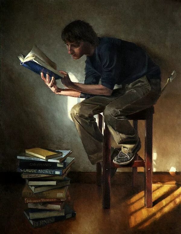 Читаем бай. Картины Джонатана Уолстенхолма. Книга человек. Мужчина с книгой. Парень с книгой.