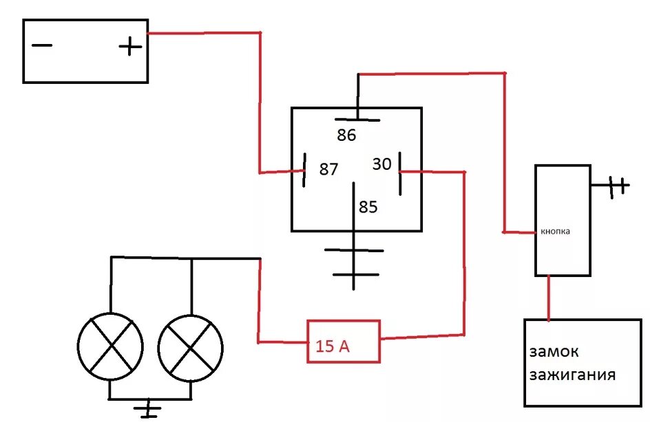 Схема включения ПТФ через реле и кнопку. Схема подключения реле противотуманных фар. Схема включения ПТФ через реле. Схема подключения противотуманных фар через реле и кнопку. Противотуманные фары подключение через кнопку