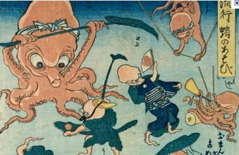 Хокусай осьминог. Utagawa Kuniyoshi (Утагава Куниёси и осьминог. Кацусика Хокусай осьминог и ныряльщица. Осьминог японская гравюра укиё.