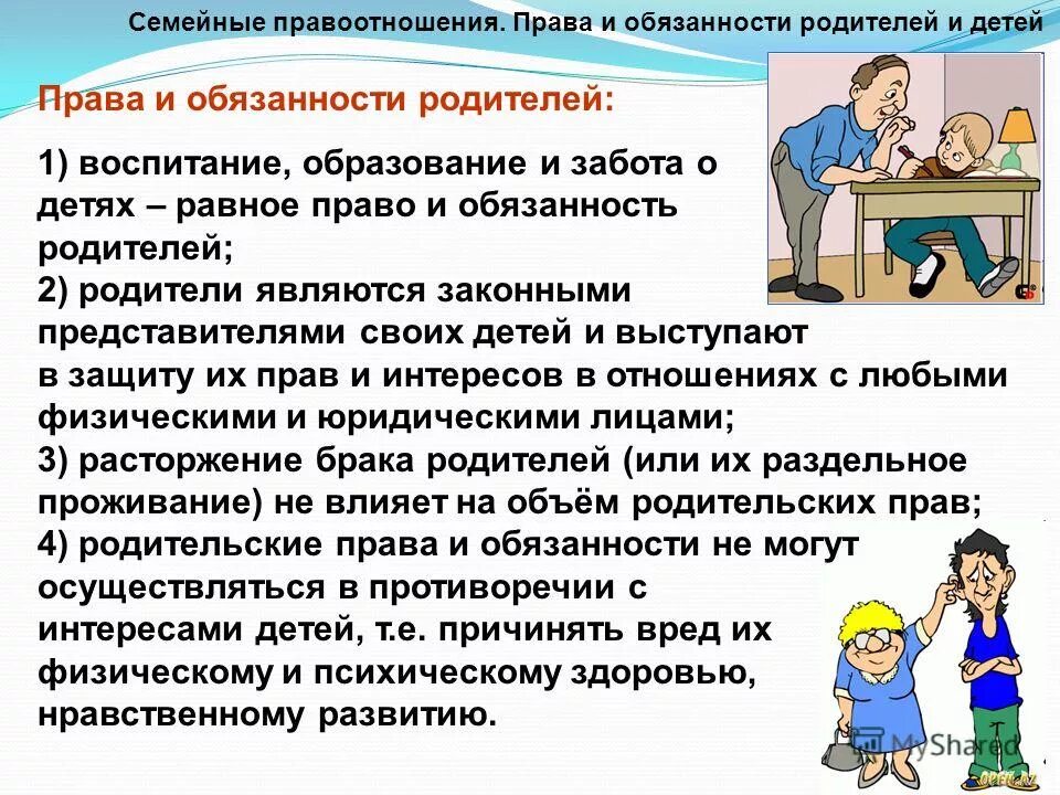 Правоотношения детей и родителей обязанности. Обязанности отца в семье