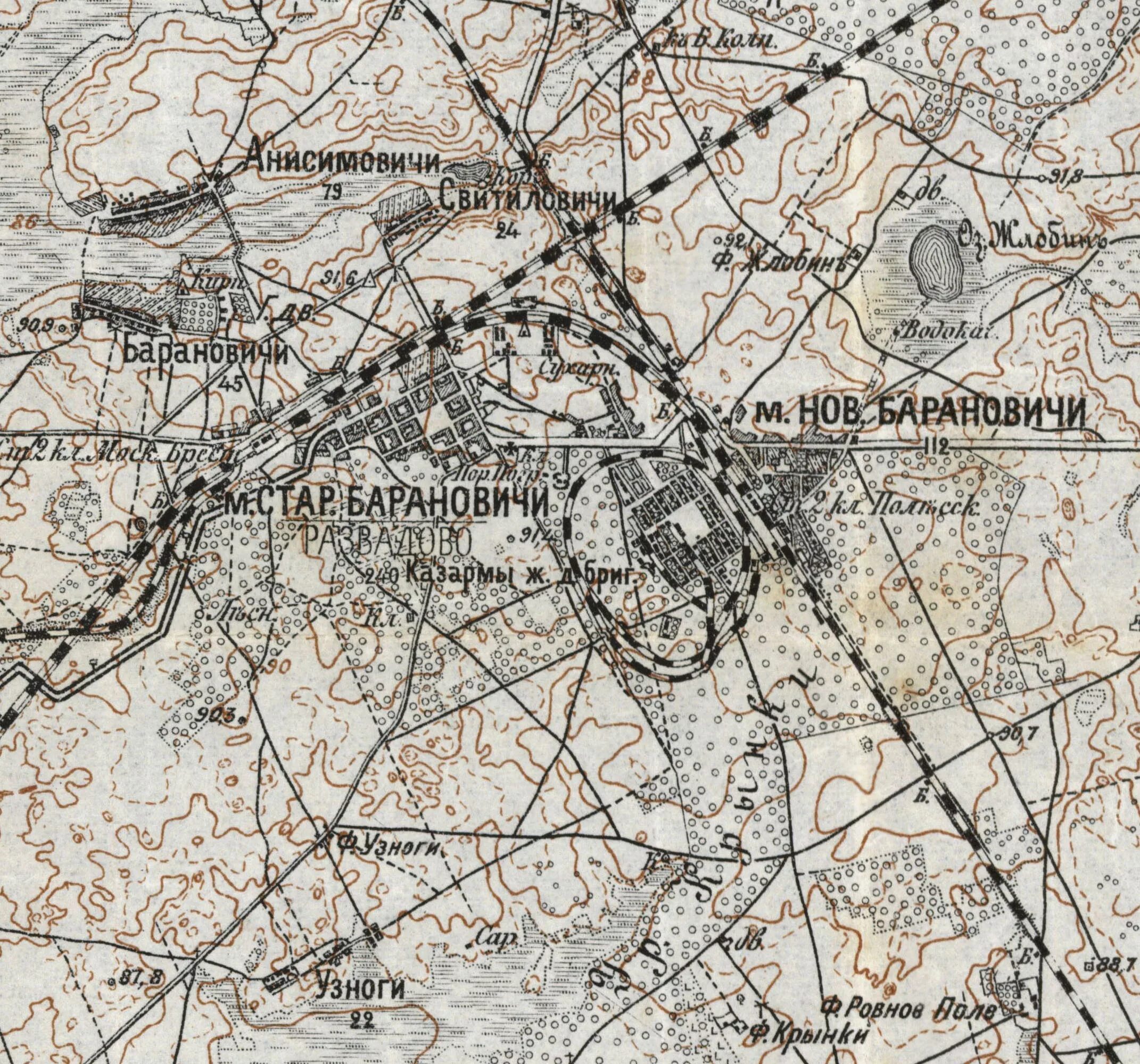 Карта барановичи. Барановичи Минской губернии. Карта Барановичского района 19 века. Барановичи на карте. Военная карта Барановичи.