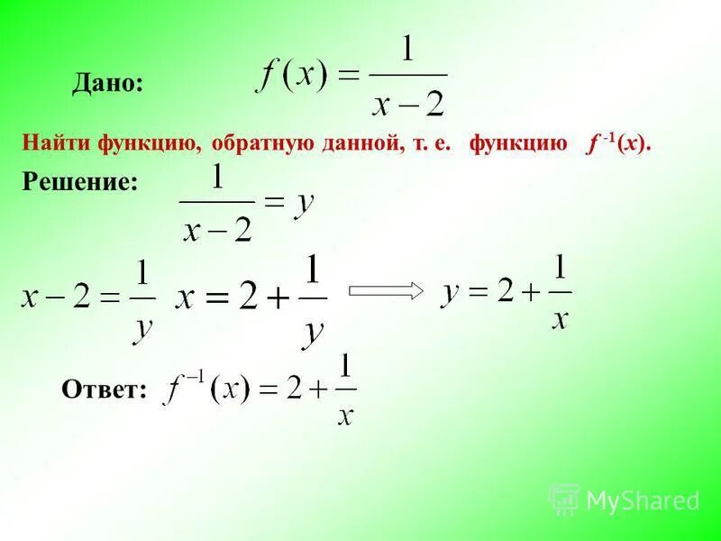 Определите обратную функцию