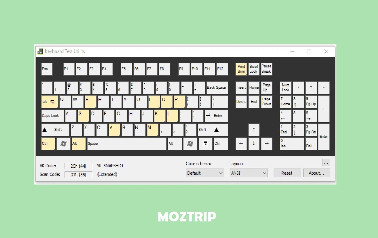 Keyboard test utility. Keyboard test utility