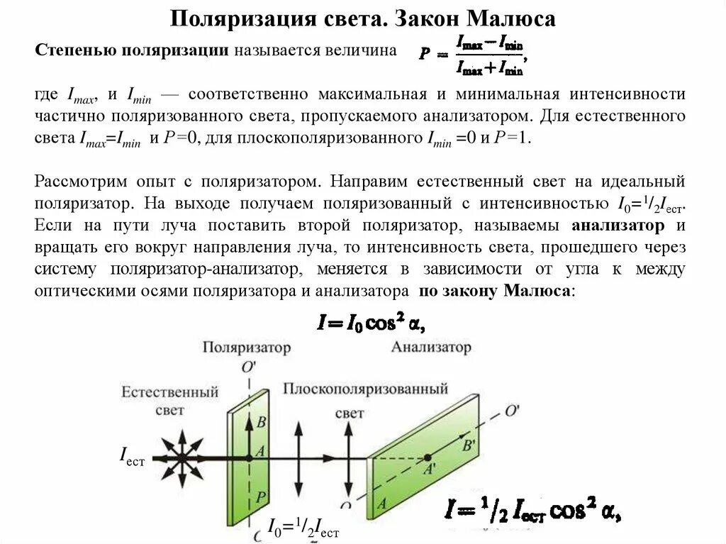 Закон Малюса для частично поляризованного света. Закон Малюса для поляризованного света график. Закон Малюса при поляризации света. Закон Малюса для естественного и поляризованного света. Поляризация законы