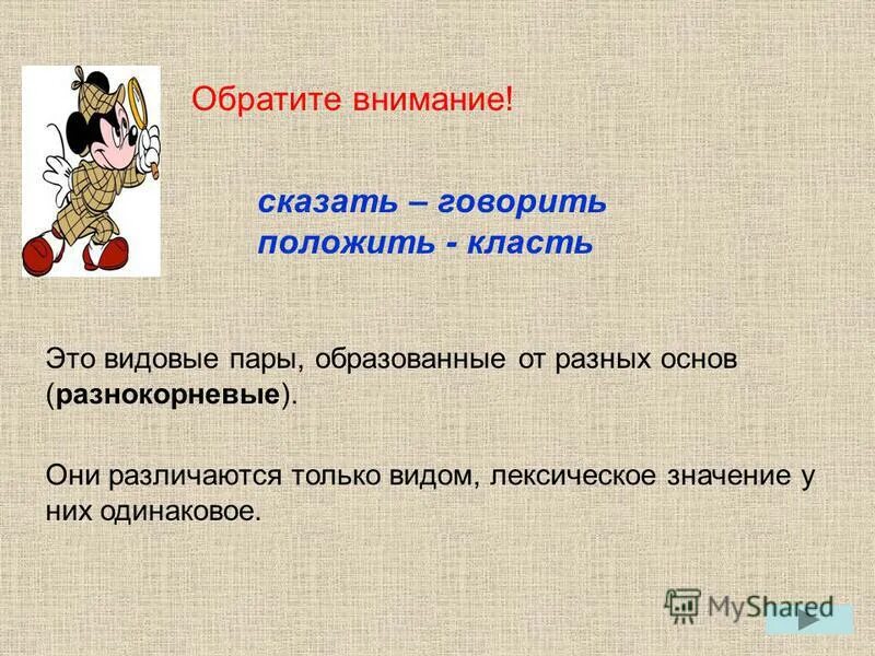 Вид слова класть. Видовые пары глаголов. Видовые пары. Видовые правы глаголов. Примеры видовых пар.