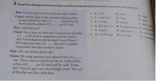 Read this Dialogue between Claire and her husband and choose the correct answer a b c. Read the dialogue and choose the