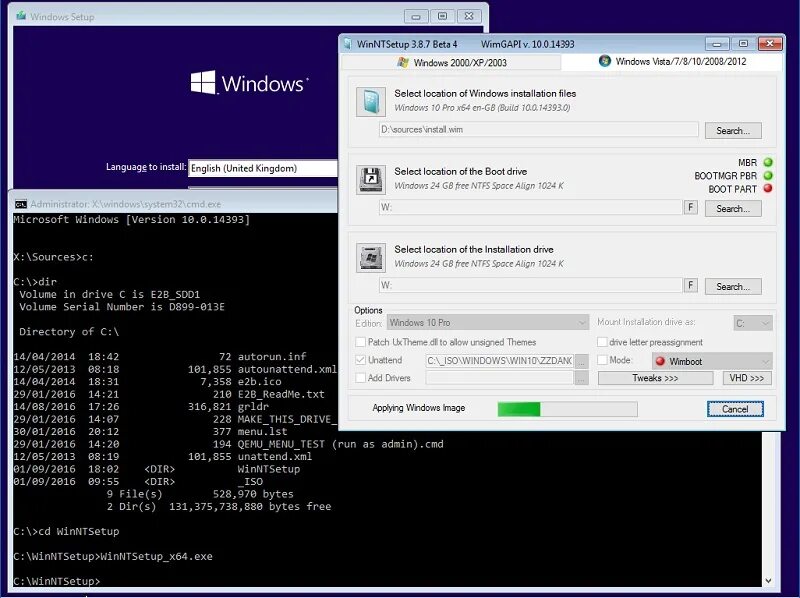 Установка windows wim. Winntsetup boot part красный. wimboot горит красным в winntsetup. boot part горит красным. установка windows с usb через winntsetup.