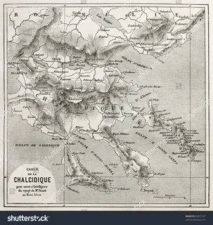 Chalkidiki Old Map, Greece. 