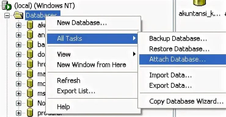 Attach database. Attach database
