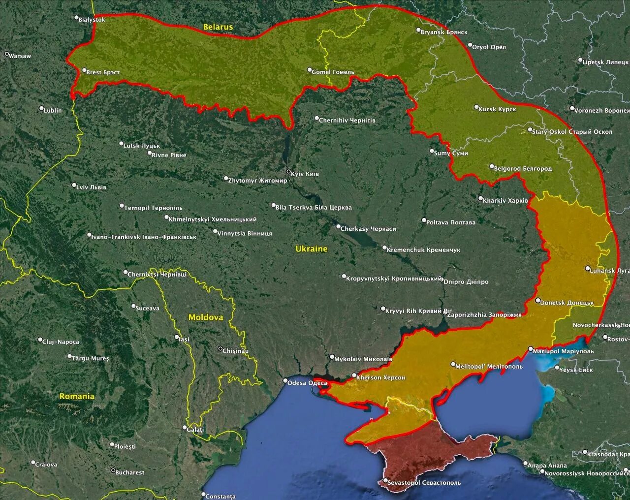 Карта Украины. Карта войны на Украине. Зона поражения ракет Украины. Территория России и Украины.