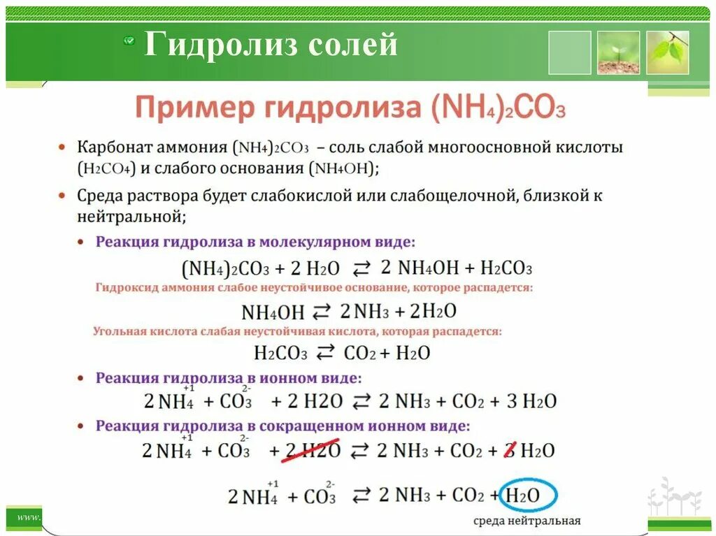 Хлорид аммония характер среды водного раствора. Гидролиз карбоната аммония. Гидролиз карбоната аммония уравнение. Гидролиз Соле йаримеры. Гидролиз солей уравнения реакций.