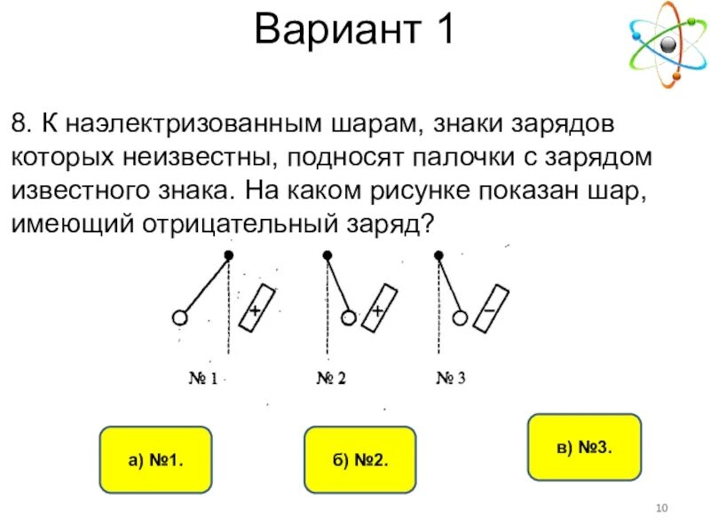 К наэлектризованным шарам знаки зарядов