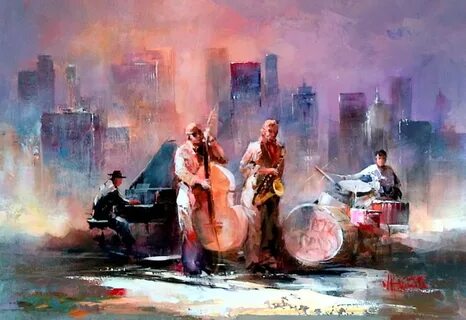 JAZZ DUO — PALETTE KNIFE Oil Painting On Canvas Art By Leonid