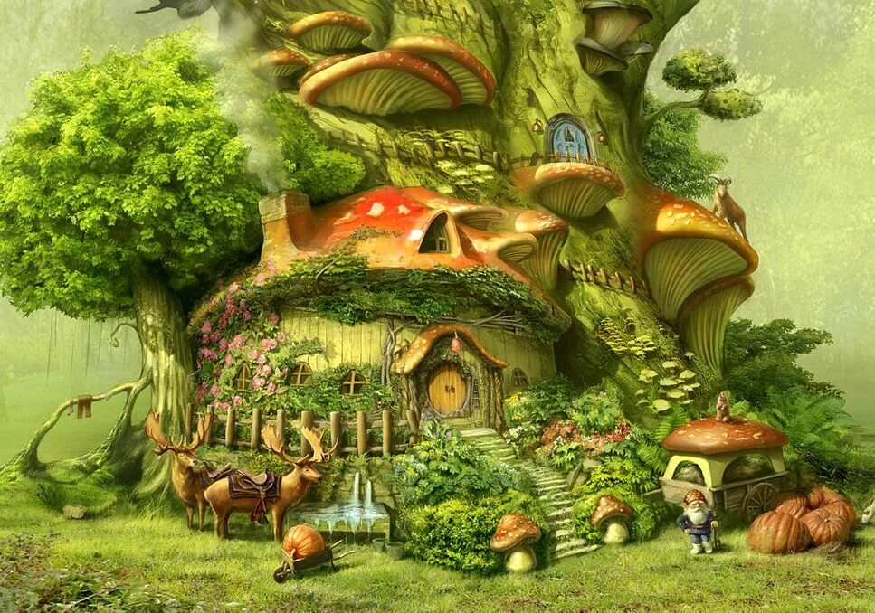 Fairy village. Домик феи Enchanted Village. Сказочные грибы. Сказочный домик в лесу. Сказочный домик иллюстрация.