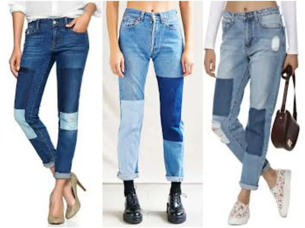 Джинсы комбинированный женский. Переделка мужских джинс. 5. Вещи из комбинированных джинс. Джинсы из кусков.
