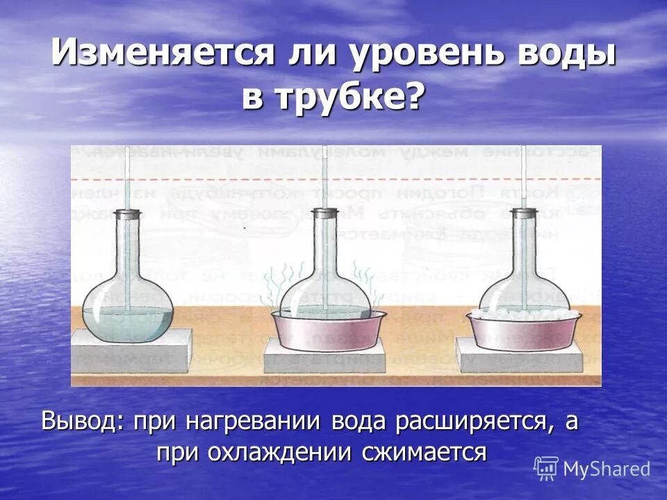 Будет ли уровень жидкости. Вода при нагревании расширяется. Вода при охлаждении расширяется. При нагревании вода сжимается. Вода расширяется при нагревании и сжимается при охлаждении.