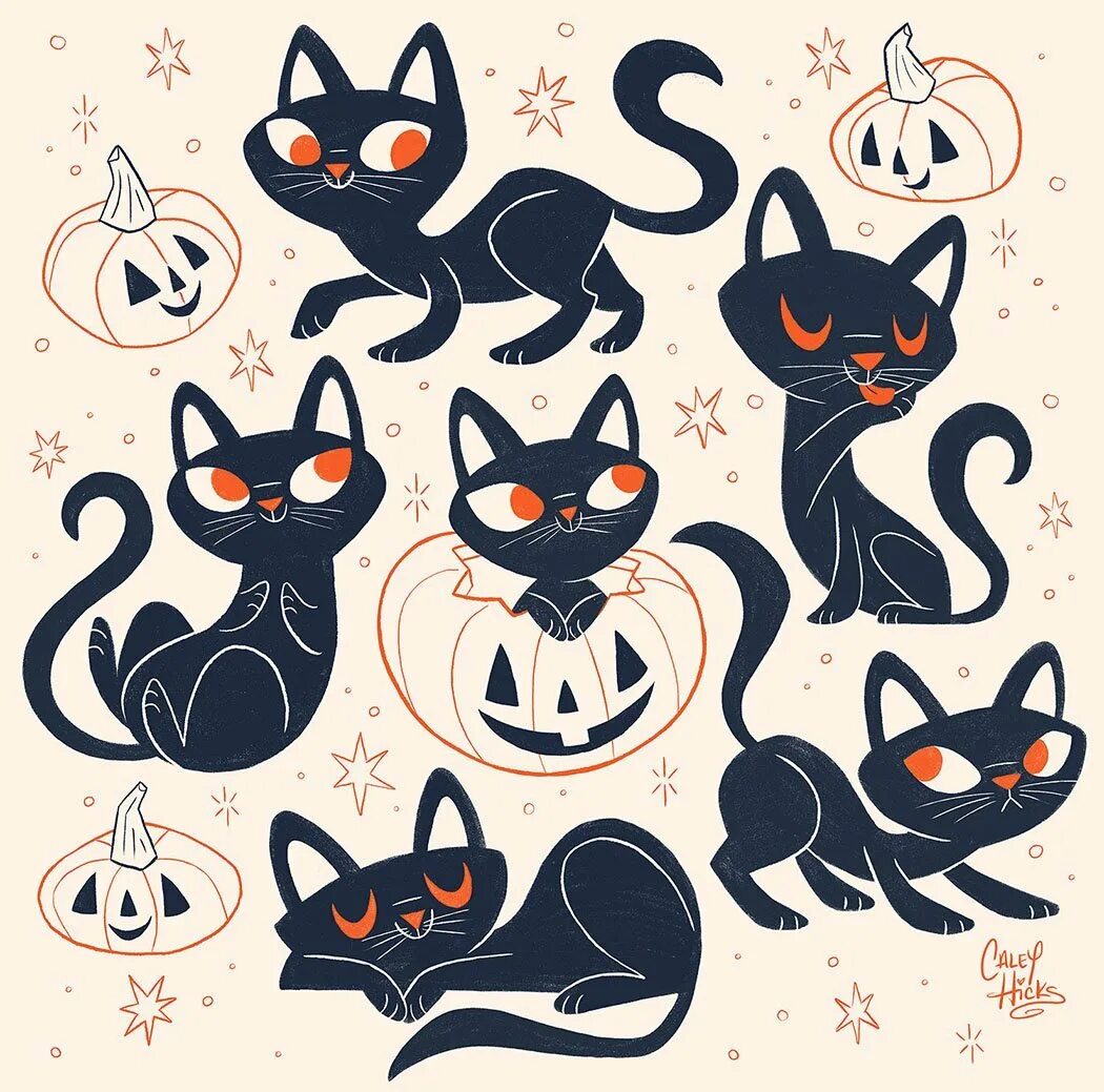 Рисунки черных котиков. Стилизованный черный кот. Черная кошка на Хэллоуин. Кошки для Хэллоуина. Коты в хэллоуинском стиле.