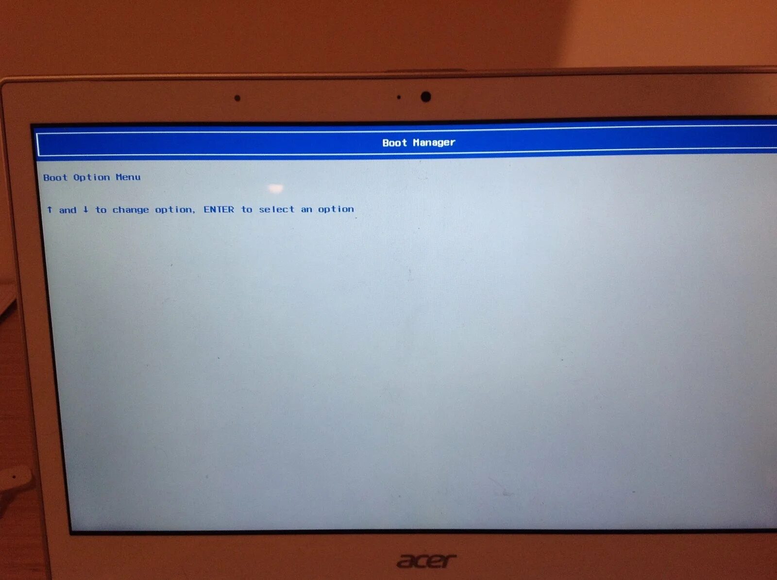 Ноутбук работает нет изображения. Экран boot manager boot option menu. boot manager что это на ноутбуке. boot manager при загрузке ноутбука. экран загрузки ноутбука.