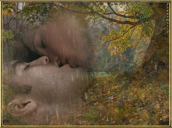 Тихо шепчет мне дождь песня. Осенний поцелуй нежный. Осенняя любовь анимация. Поцелуй в лесу. Осенний поцелуй гиф.