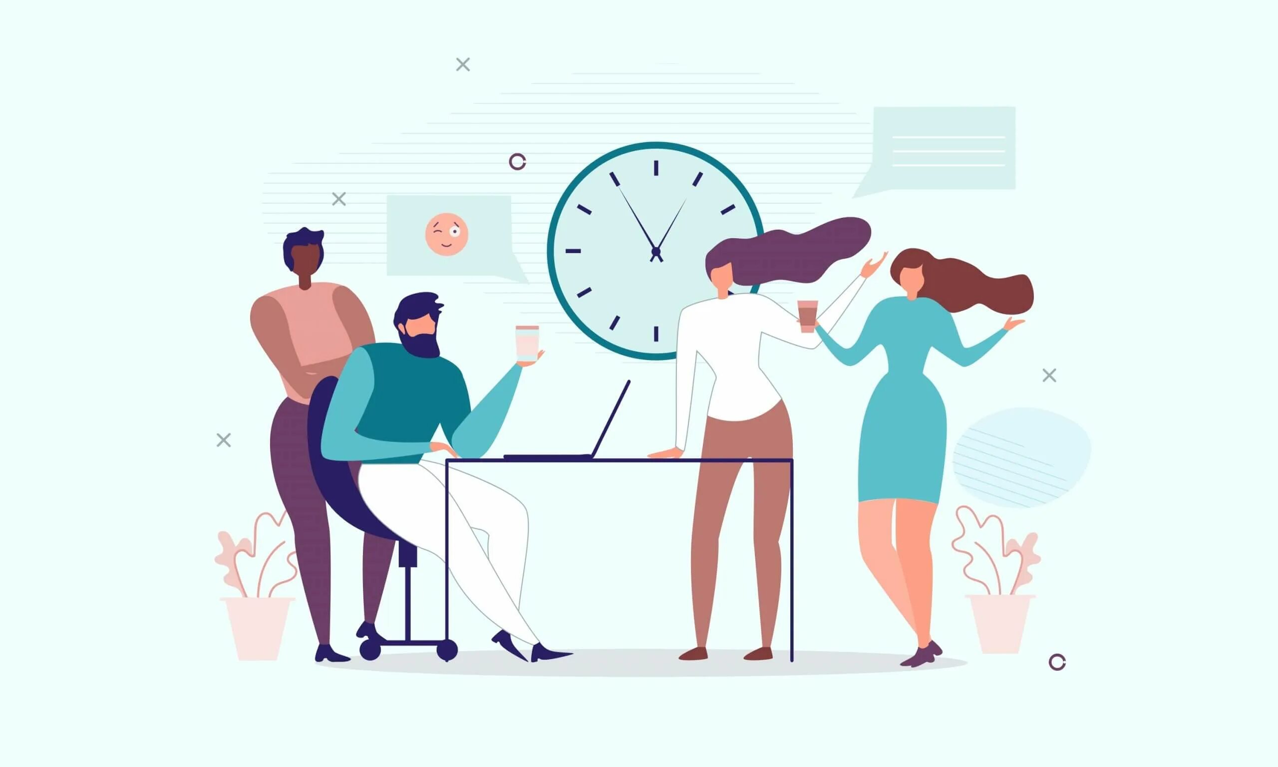 Потеря времени. Время заботы. Часы работоспособности человека. Рабочее время. Перерыв в офисе.