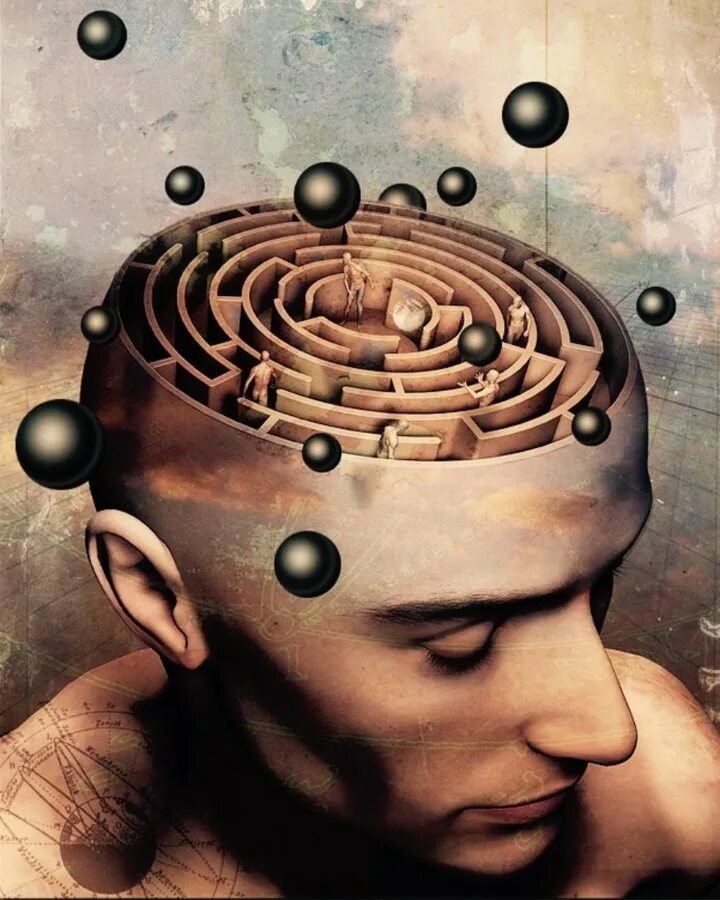 Представил в голове. Идея в голове. Мысли в голове. Мозг сюрреализм. Голова человека.