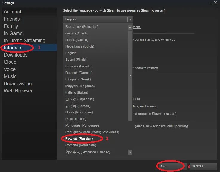 Как поставить русский. Игра настройки язык. Как сделать русский язык. Где в стиме поменять язык на русский.