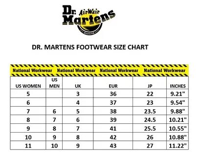 Размерная сетка martens