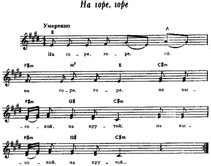 Текст песни слева. На горе горе Ноты. На горе горе Ноты для фортепиано. Ноты песни на горе горе. На горе то Калина Ноты для хора.