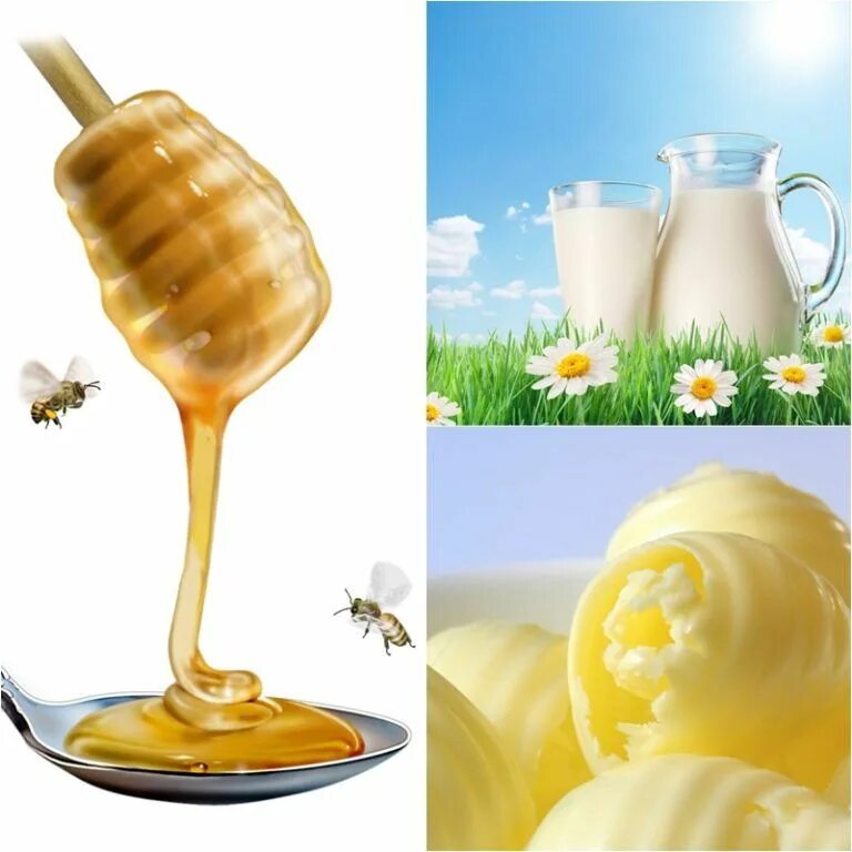 Молоко и мед больше. Молоко и мед. Молоко с мёдом и маслом. Молоко мед и сливочное масло. Мед с маслом.