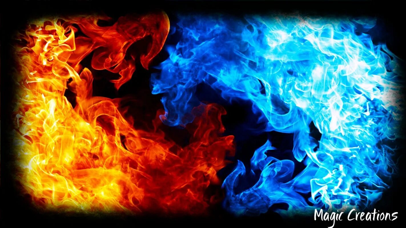 Файер айс. Ледяной огонь. Огонь и лед. Огонь синий и красный. Обои лед и пламя.