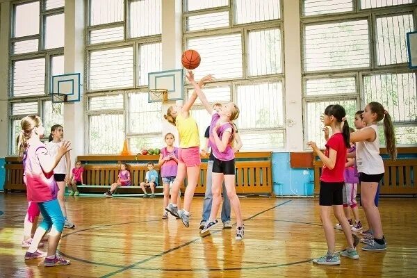 Бесплатные спортивные школы. Школьники на физкультуре. Баскетбол дети. Урок физической культуры. Дети на физкультуре в школе.
