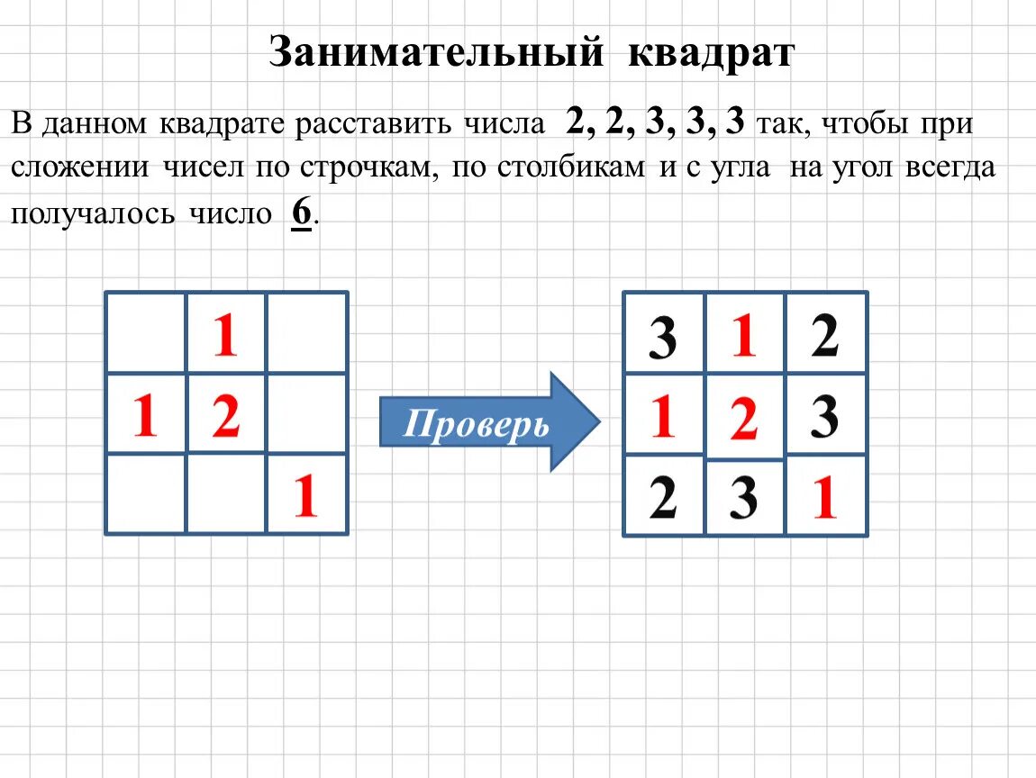 Расставить числа в квадрат