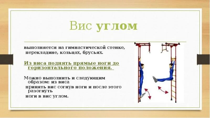 Вис 8 класс 2 часть. ВИС углом на гимнастической стенке. Висы и упоры на перекладине. Висы и упоры на гимнастической стенке. Упражнения на гимнастической стенке в висе.