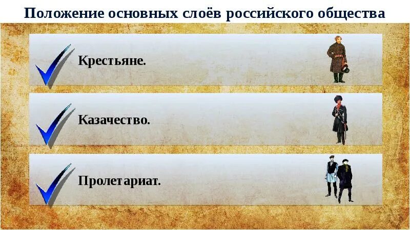 Слои общества в россии в 19. Положение основных слоев российского общества. Положение основных слоёв общества казачество. Крестьяне слои общества. Положение основных слоев общества пролетариат.