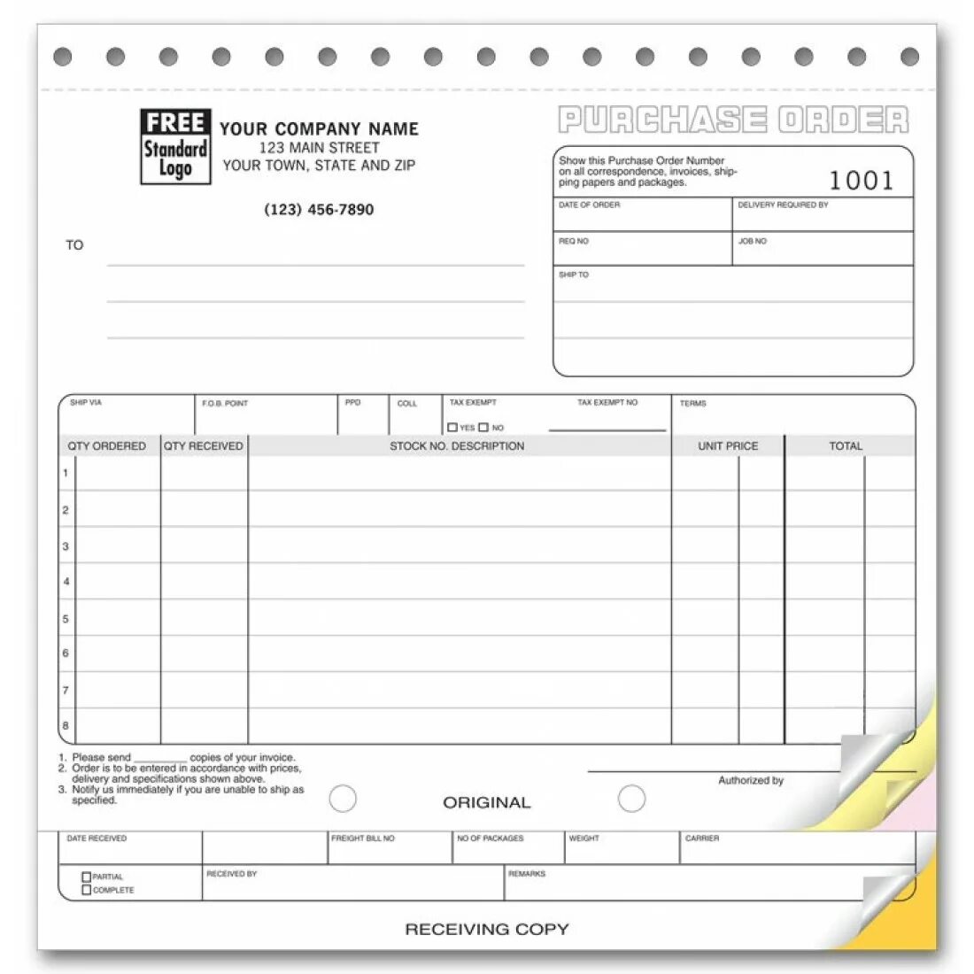 Receiving форма. Purchase order. 3 Forms. Custom order. Report receiving