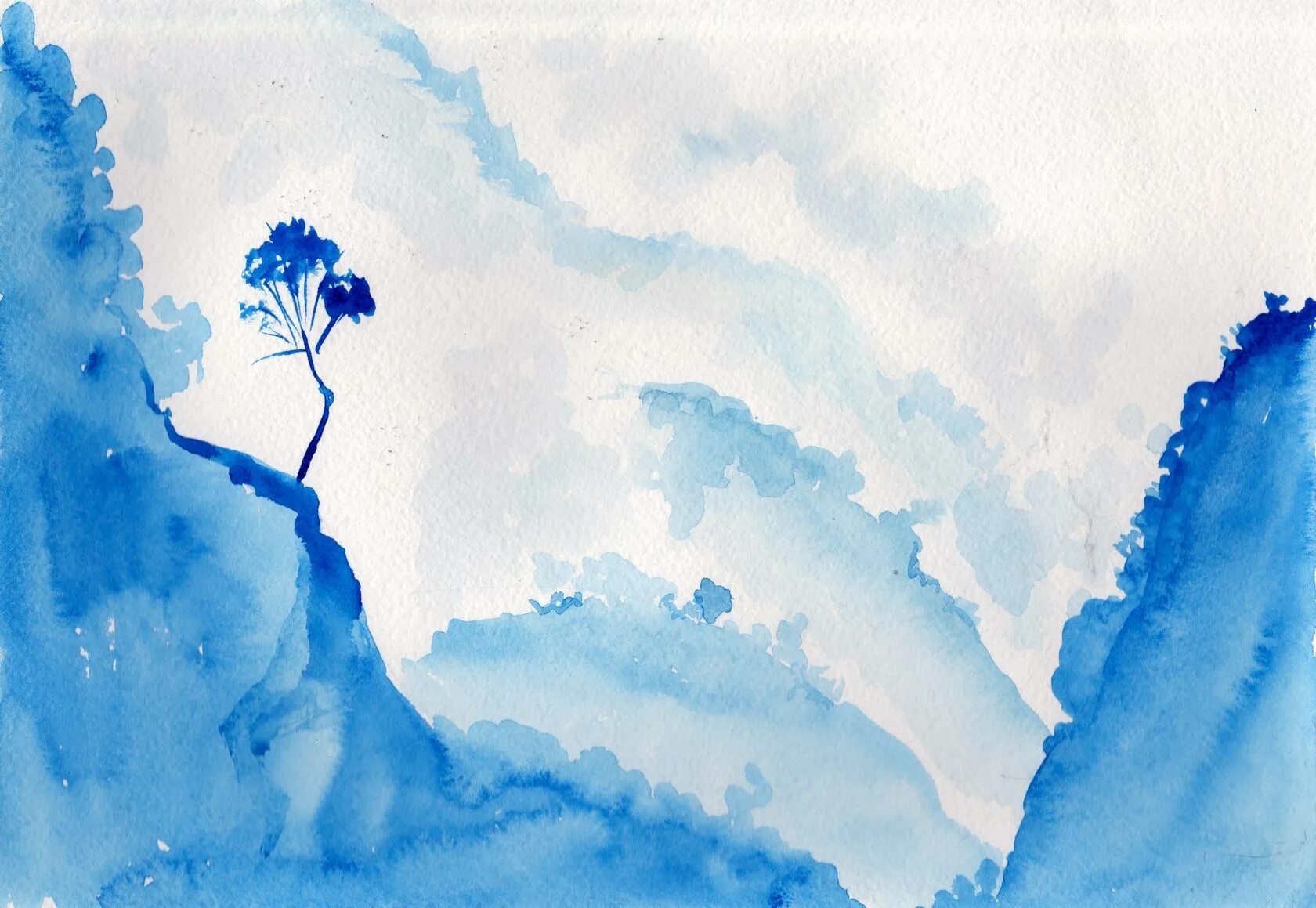 Осень делала дали нежно голубыми огэ. Рисунки акварелью пейзажи. Монохромная живопись. Горы сине Акварельные. Пейзаж в синих тонах.