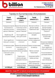 Тарифы на бухгалтерское обслуживание