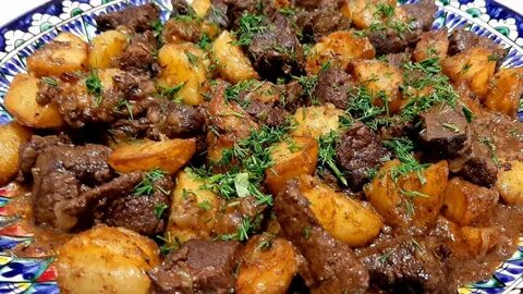 Печень тушеная в казане