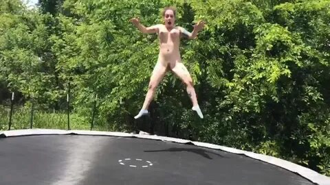 Nude women on trampoline.