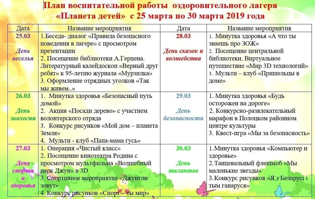 Летние мероприятия сценарии. План мероприятий в лагере. Мероприятия в летнем лагере. Мероприятия на лето в лагере. План мероприятий в оздоровительном лагере.