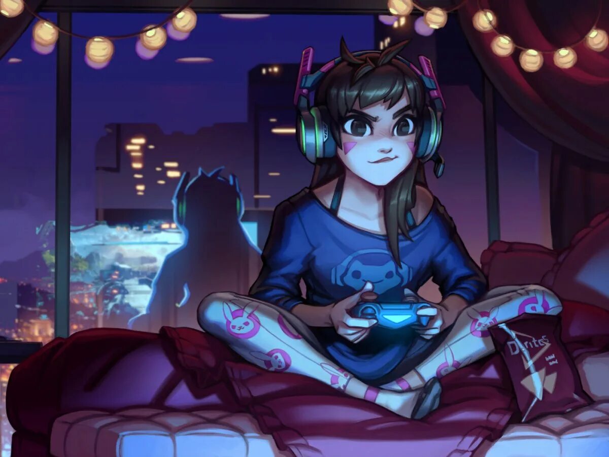 Геймер играет арт. Геймеры аниме. d.va овервотч. овервотч дива геймер. дива овервотч.