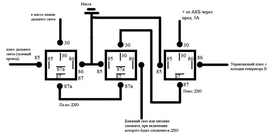 Ходовые огни фары Дальний свет схема подключения. Схема включения ходовых огней в полнакала. Схема ходовых огней из дальнего света. Схема реле автоматического включения света. Как подключить дальний ближний свет