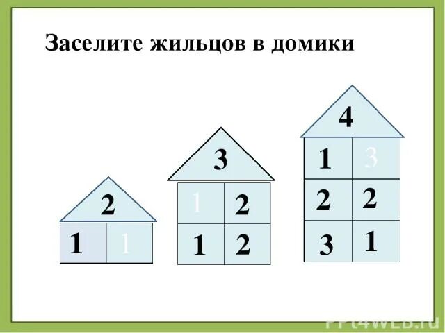 Состав чисел 3 5 домики. Засели домик состав числа 2. засели в домики состав числа 2.3.4. состав числа 2 3 4. засели жильцов в домики.