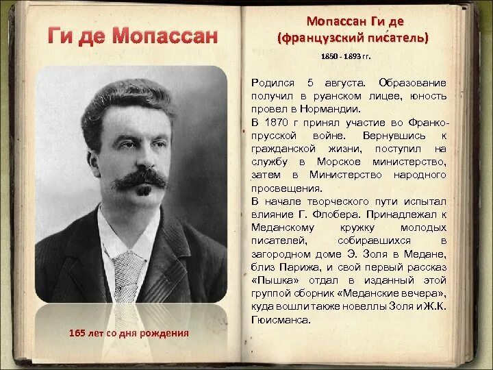 Французский писатель ги де Мопассан. 5 Августа 1850 ги де Мопассан. 5 Августа родился ги де Мопассан. 5 Августа 1850 года родился французский писатель ги де Мопассан..