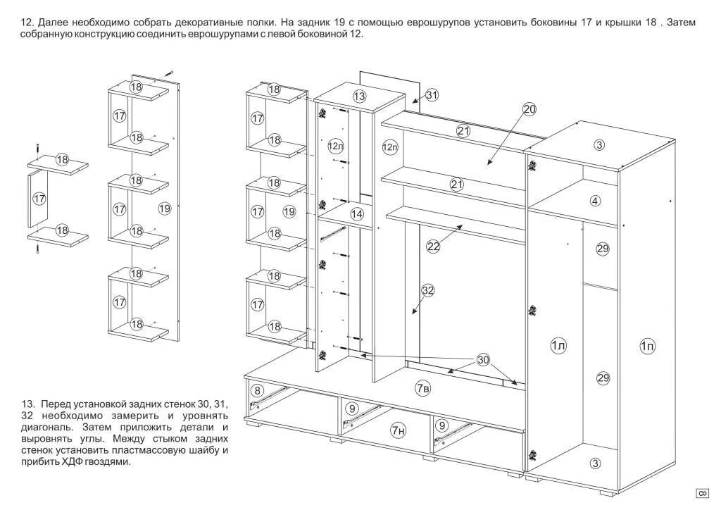 Сборка шкафа стенки. Много мебели стенка Прага схема сборки.