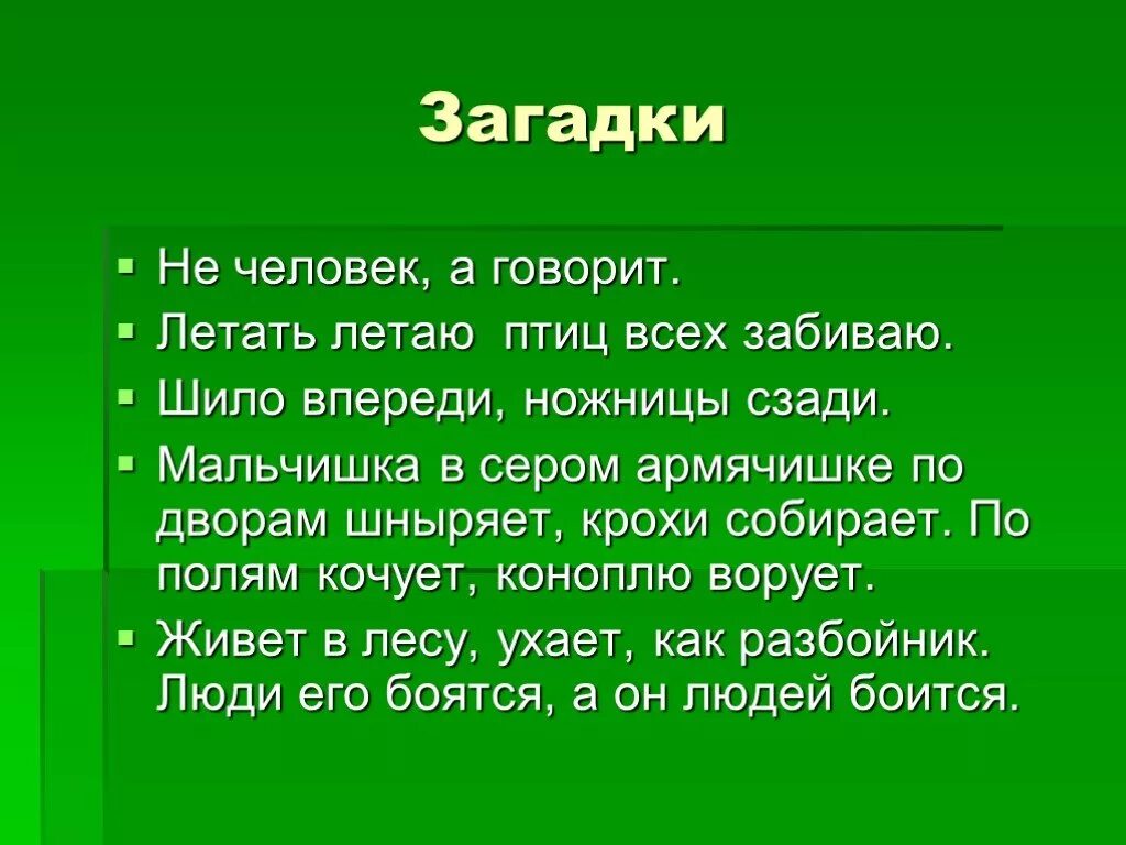 Говорящий загадки не знаю