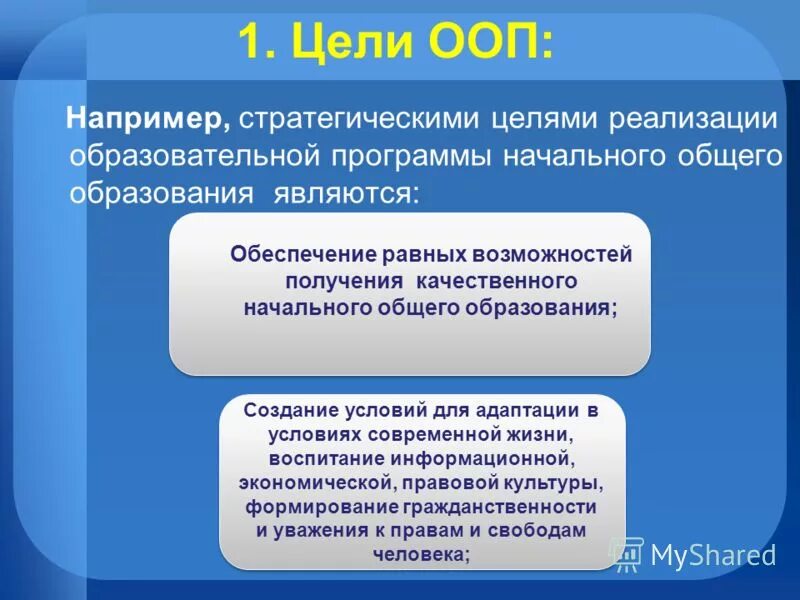 Обеспечение возможности детям получать качественное общее образование. Обеспечение равных возможностей. это создание условий, обеспечивающих равные права и возможности.. целями современного начального образования являются:. отзыв на основную профессиональную образовательную программу.