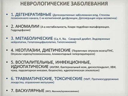 Диагнозы в неврологическом отделении