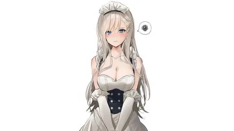 Belfast (Azur Lane). big boobs. silver hair. blush. pouting. 