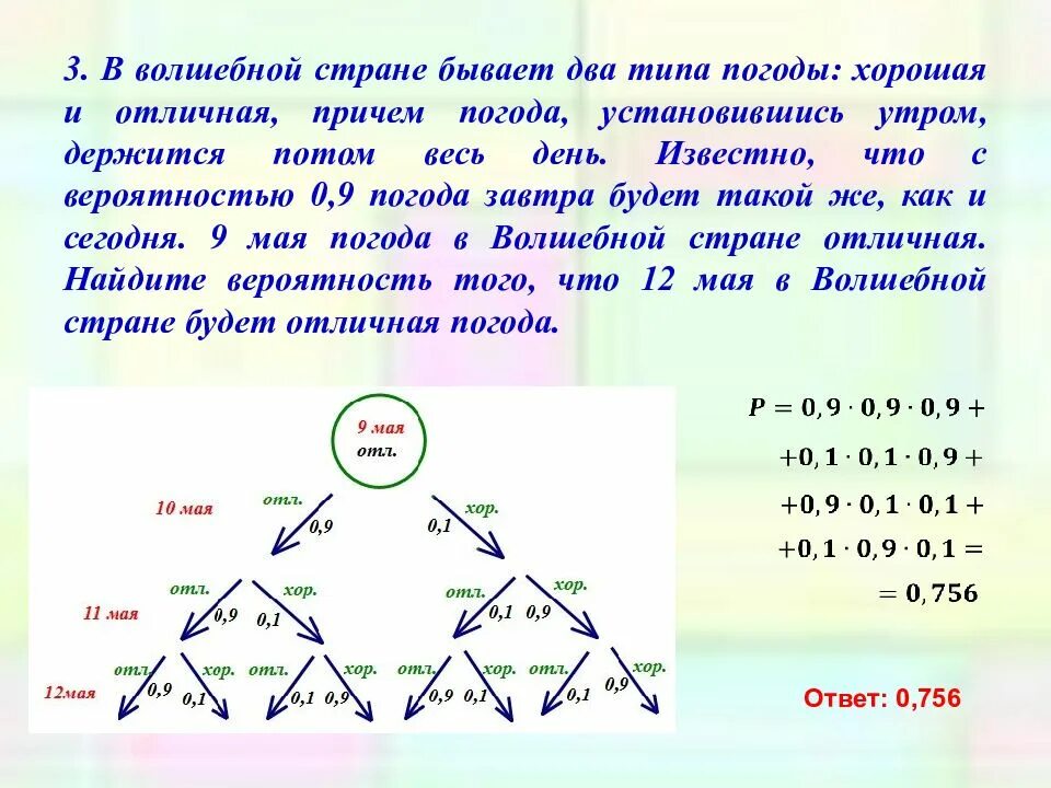 Вероятность завтра. В волшебной стране бывает два типа погоды хорошая и отличная причём. Задача в волшебной стране бывает два типа погоды хорошая и отличная. В волшебной стране бывает 2 типа погоды хорошая и отличная 0.8. В сказочной стране бывает два типа погоды.